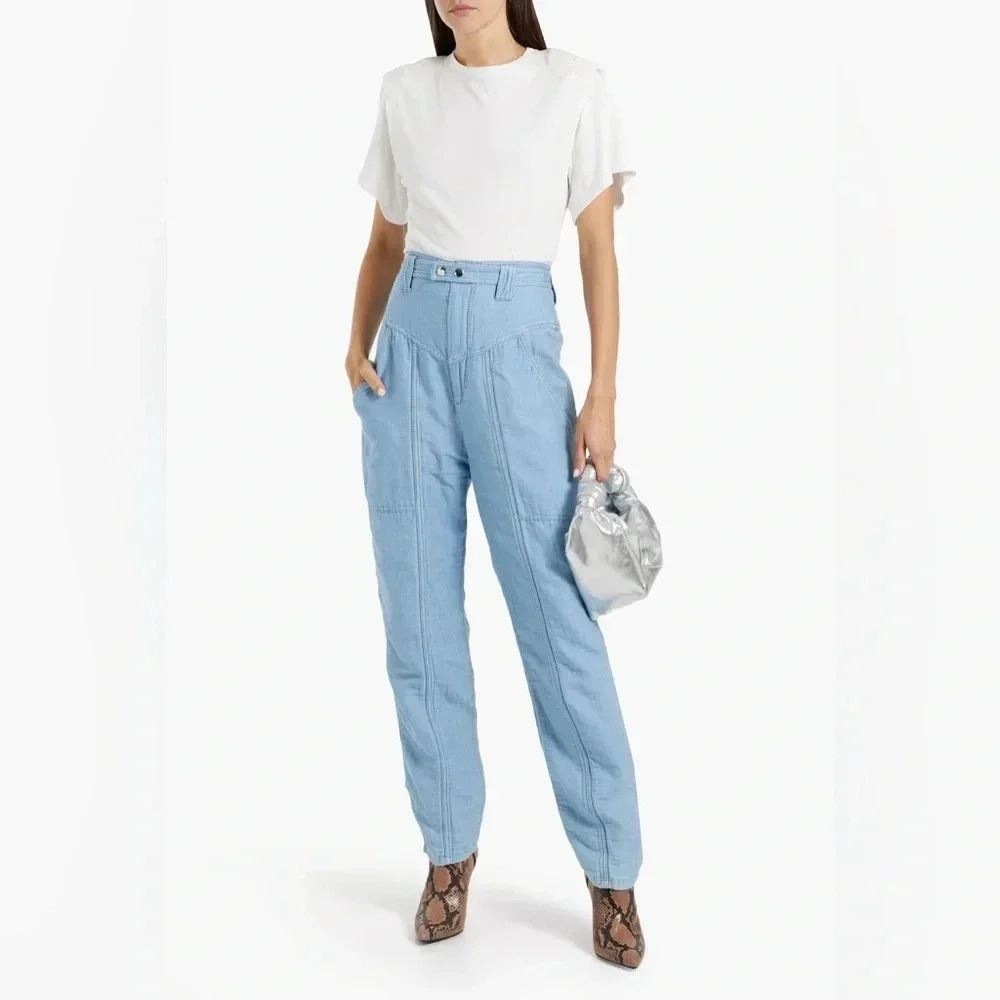 NWT Isabel Marant Pale Blue High-Rise Tapered Trousers